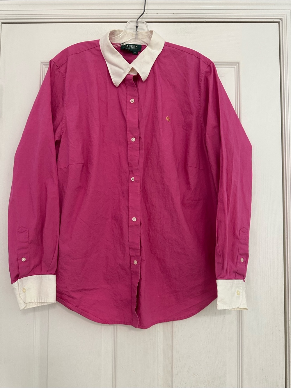 Lauren Ralph Lauren Pink Cotton Classic Button-Down Shirt White Collar & Cuffs